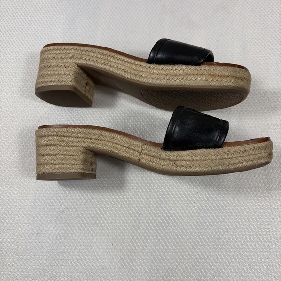 TORY BURCH Quilted Fleming Woven Wedge Espadrille Sandal Size 6.5M Black Leather - Picture 7 of 9
